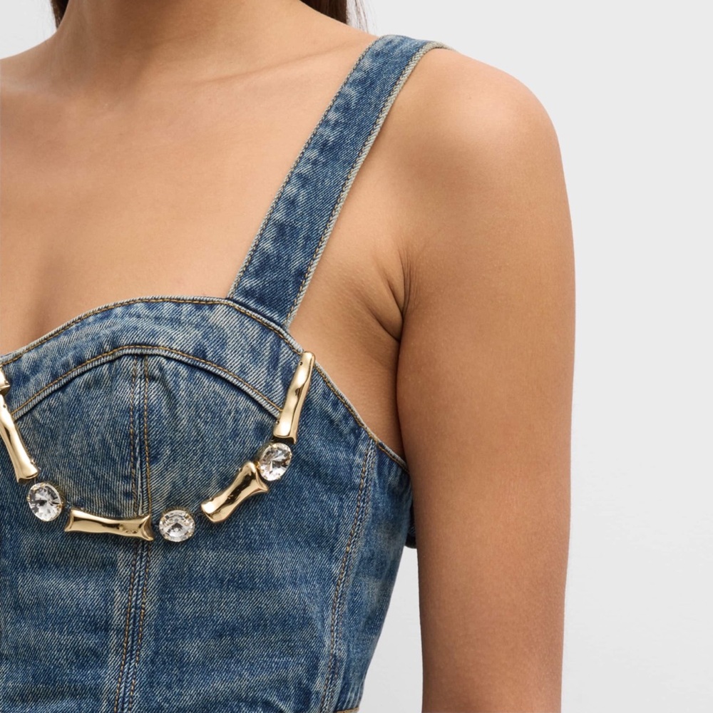 New Authentic AREA Denim Bustier Top with Gold Accents Size 2 - Picture 6 of 15